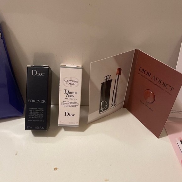 DIOR Beauty Blue Violet Makeup Bag with Foundation 1N & face cream lip glow - Picture 3 of 16